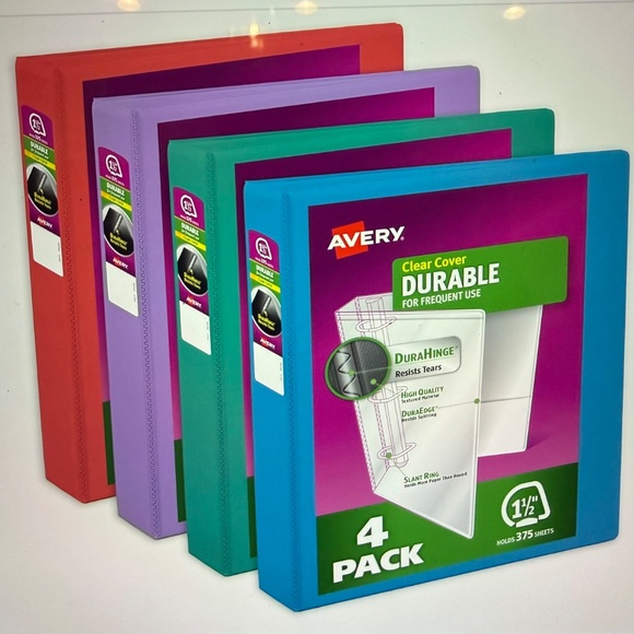 Other - Avery Durable View 3 Ring Binders, 1.5 Inch, Bright Colors - 4 Pack